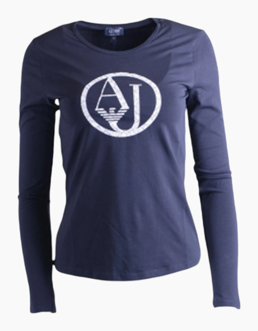 Women's ARMANI JEANS 7V5T04 Womens T-Shirt Long Sleeve Crew Neck Stretch Casual Soft Tee - Navy - Size: 10/8
