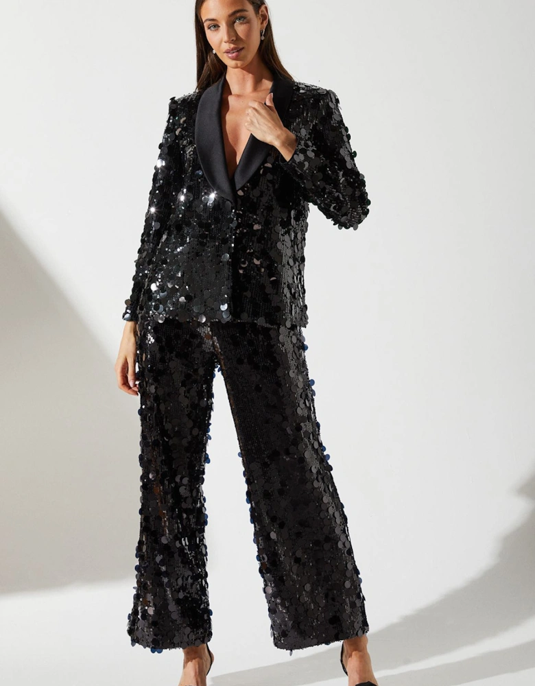 Petite Party Disc Sequin Satin Trim Blazer