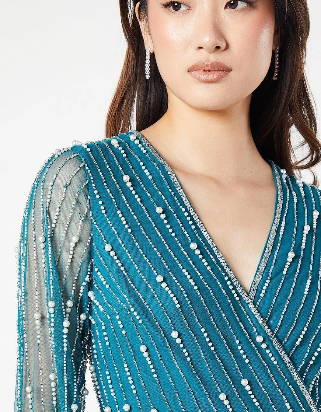 Party Embellished Long Sleeve Midi Dress