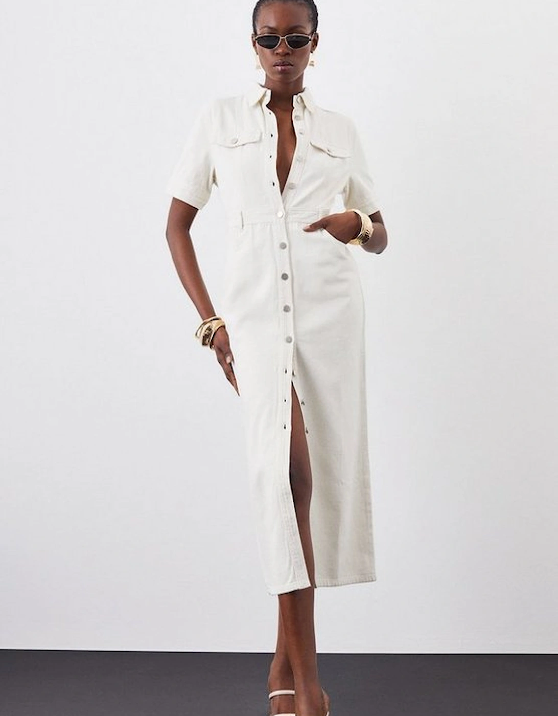 Petite Denim Maxi Shirt Dress, 4 of 3