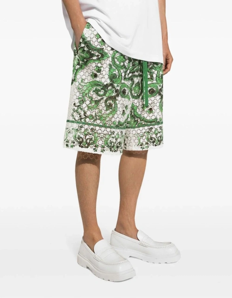 Printed Silk Shorts Green