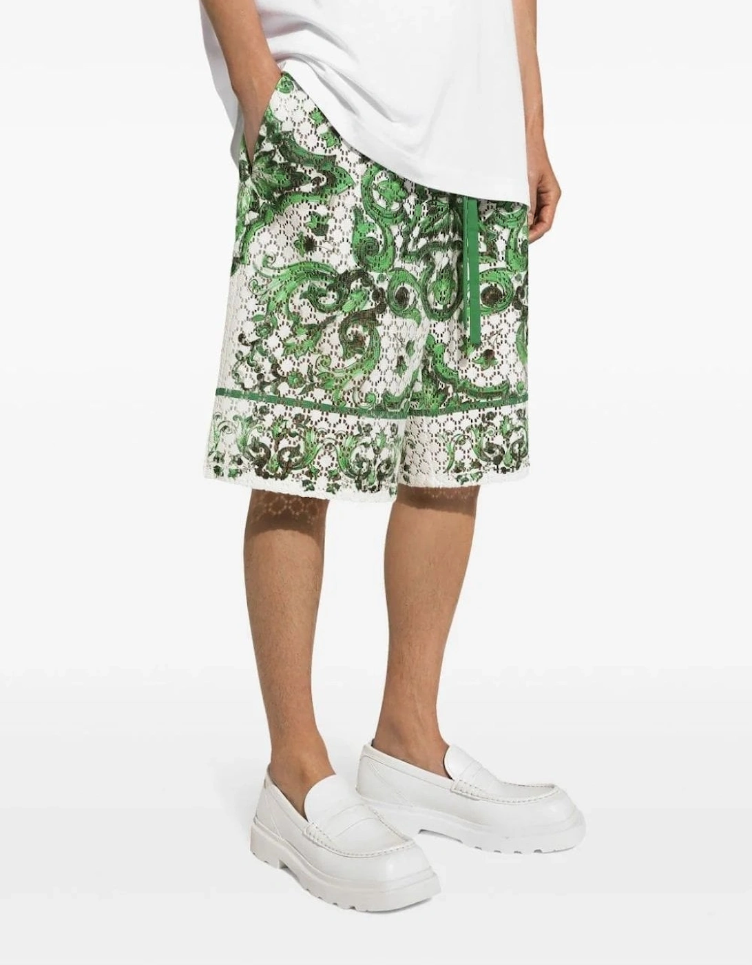 Printed Silk Shorts Green