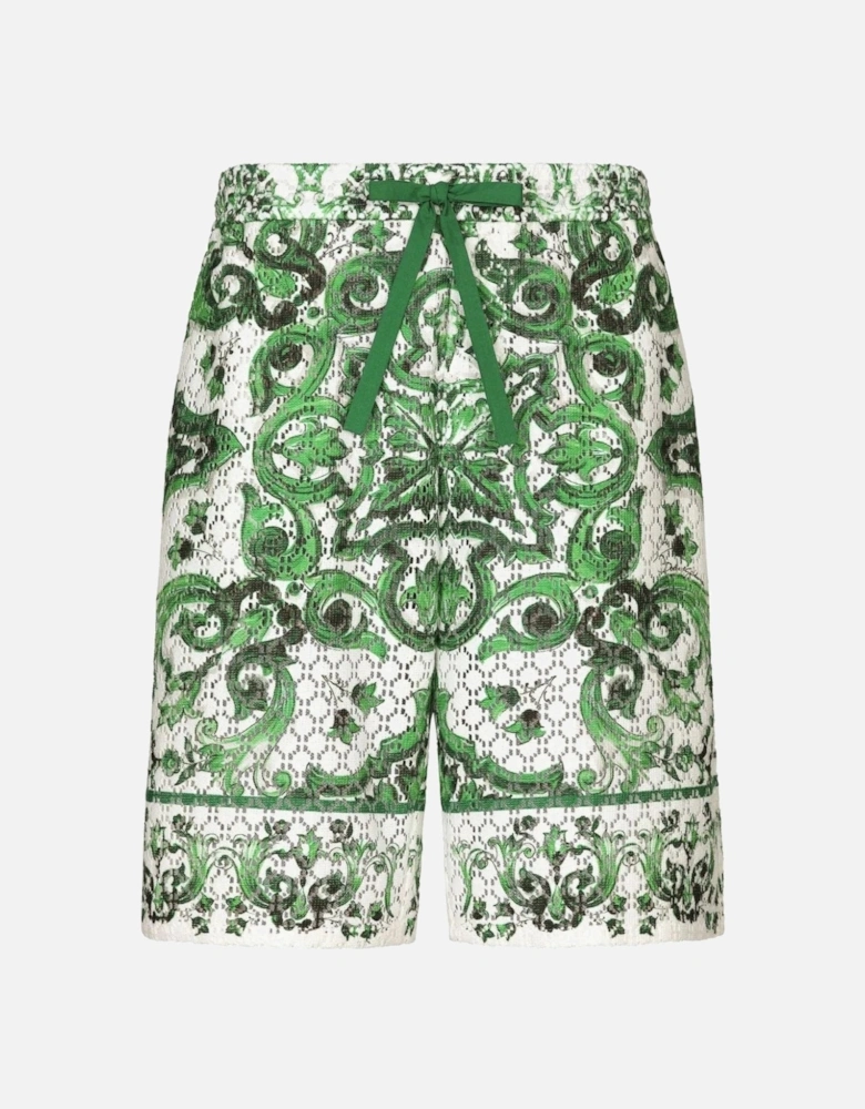 Printed Silk Shorts Green