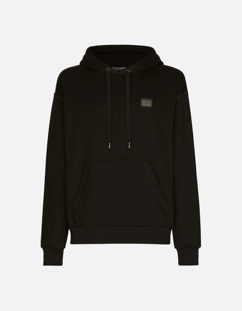 Plaque Pullover Hooded Top Black