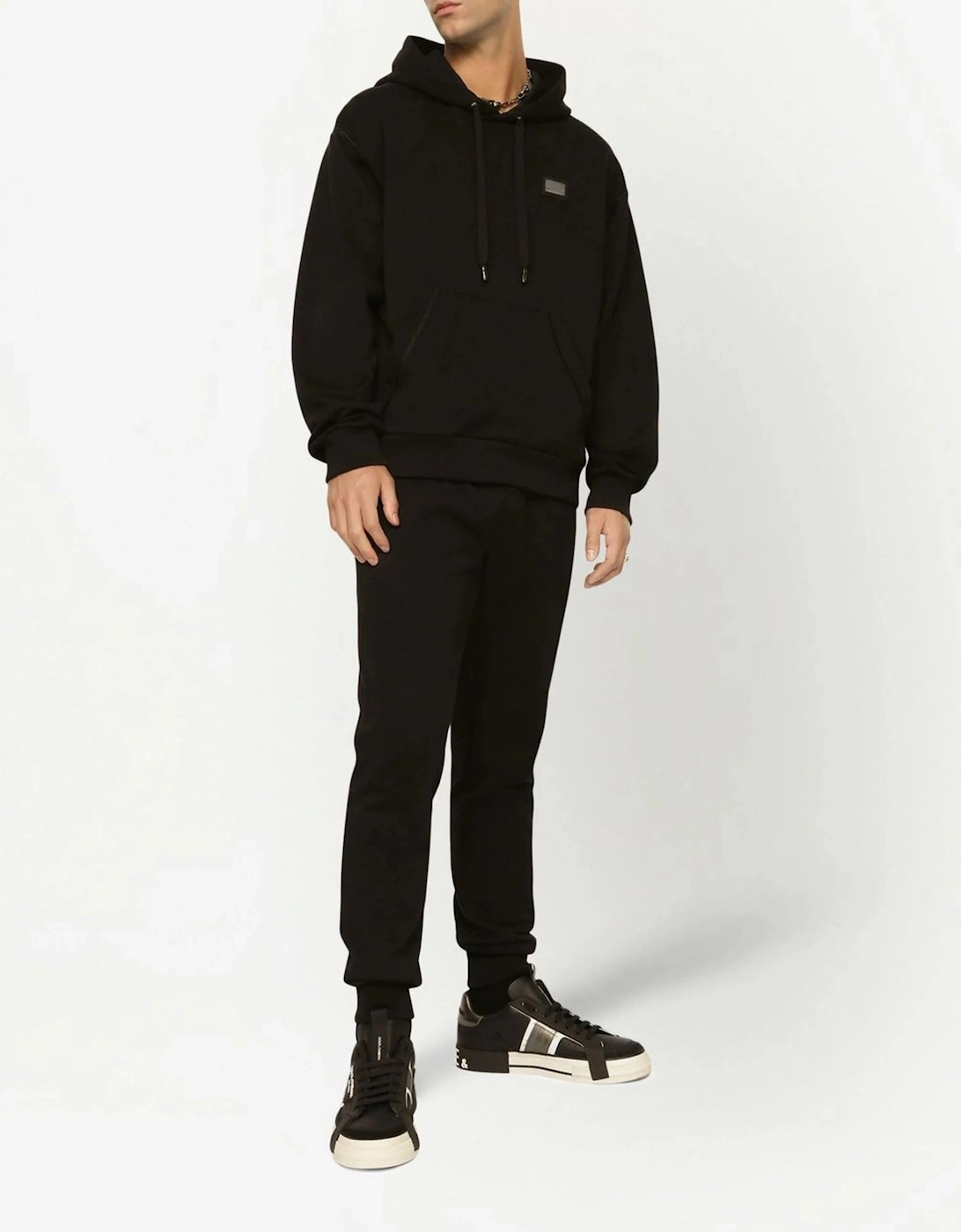 Plaque Pullover Hooded Top Black