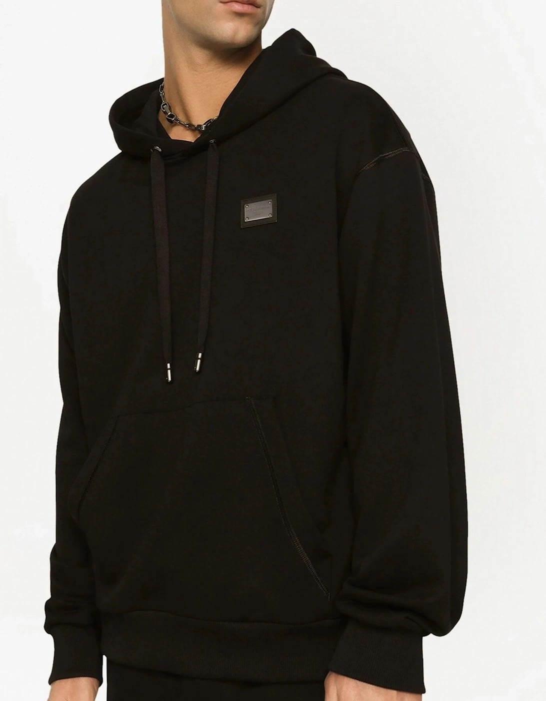 Plaque Pullover Hooded Top Black