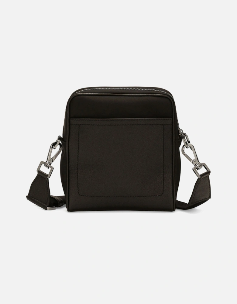 Plaque Leather Crossbody Bag Black