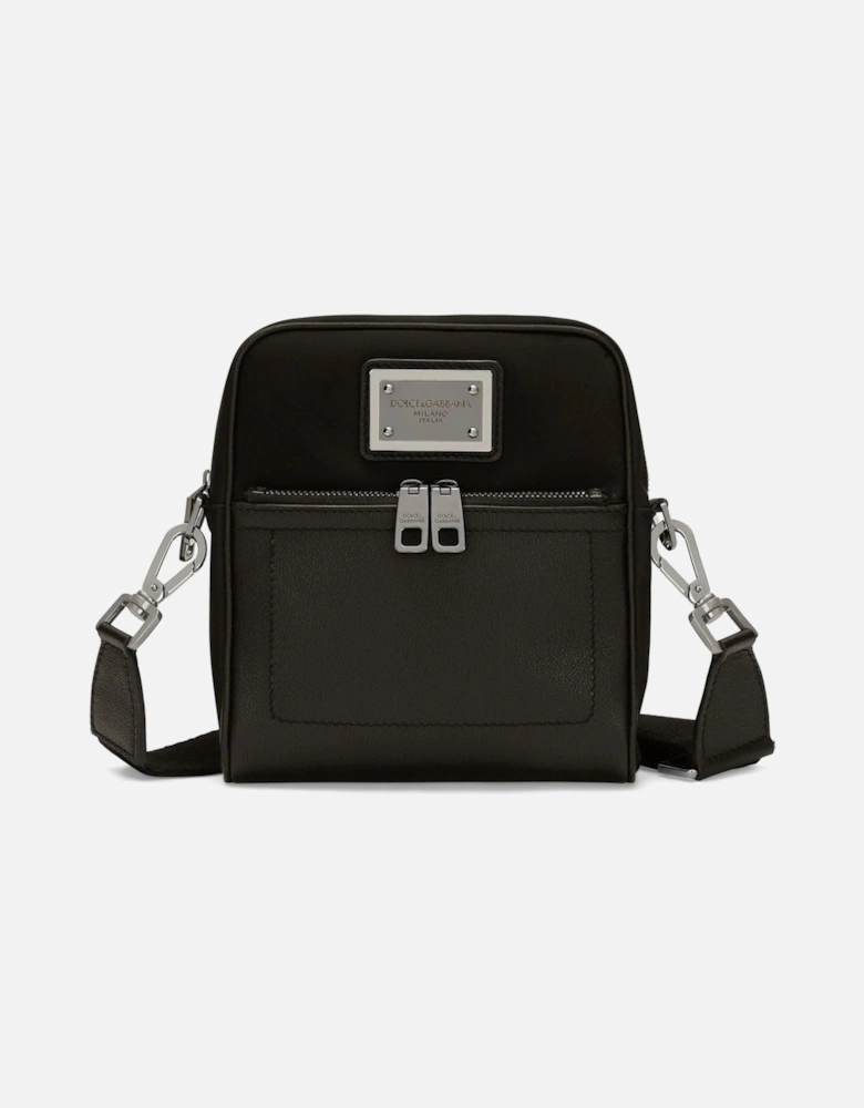 Plaque Leather Crossbody Bag Black