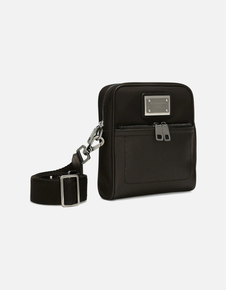 Plaque Leather Crossbody Bag Black