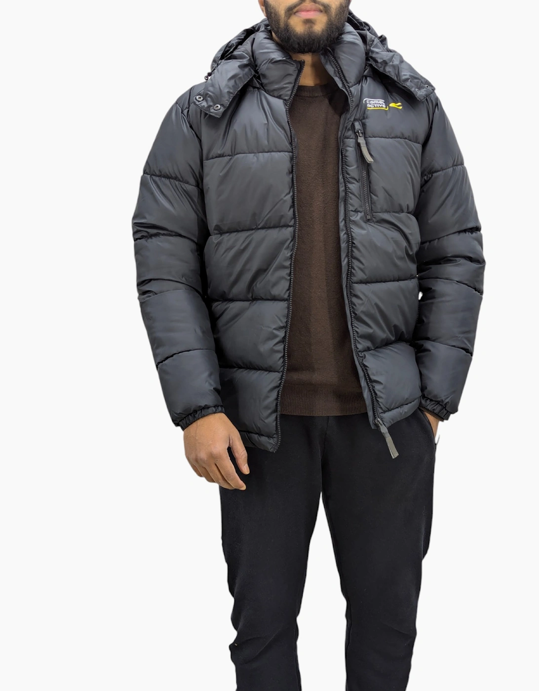 Men's CAMEL ACTIVE Mens Puffer Jacket Padded Detachable Hood Warm Winter Quilted Coat - Grey - Size: 42/Regular
