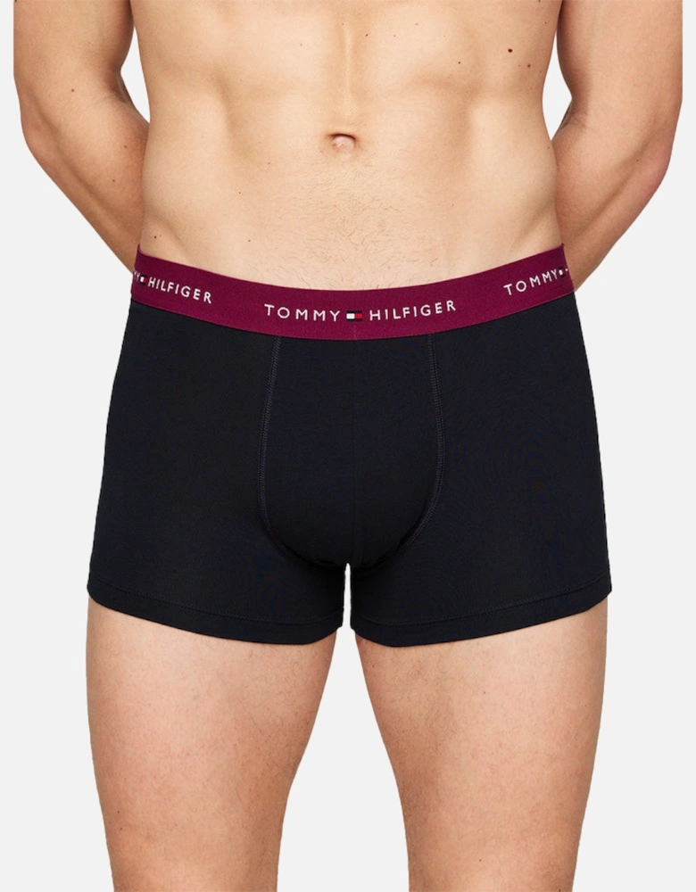 3-Pack Signature Cotton Boxer Trunks, Black/Blue/Grape