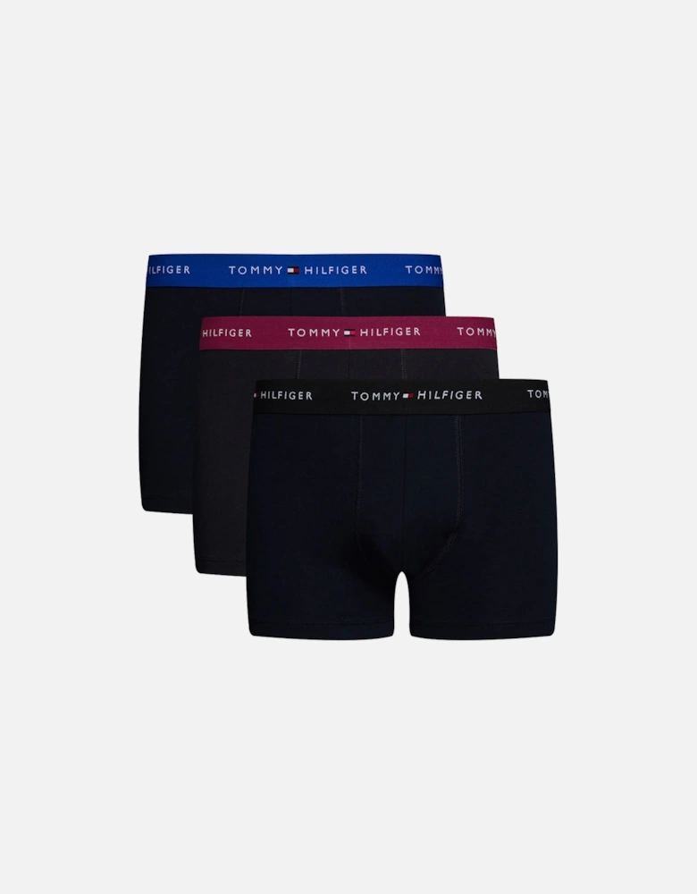 3-Pack Signature Cotton Boxer Trunks, Black/Blue/Grape