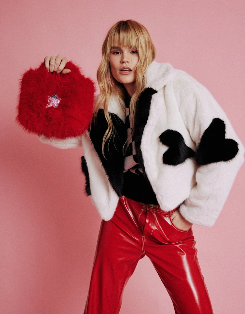 Red Faux Fur Sequin Star Bag