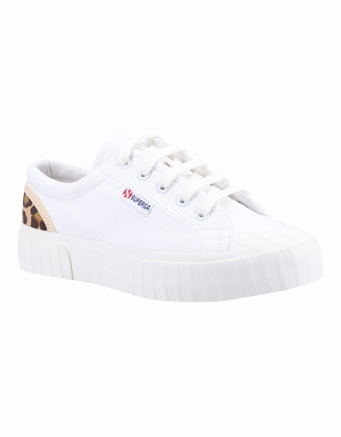 2630 Stripe Pad Leopard 100% Cotton Women's White/Leopard Trainers, 5 of 4