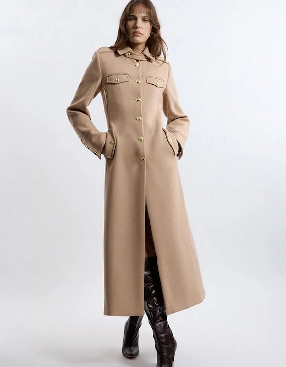 Premium Italian Manteco Wool Military Tailored Maxi Coat, 5 of 4