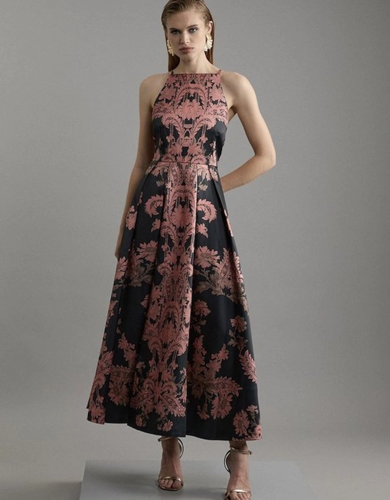 Jacquard Woven Floral Maxi Dress