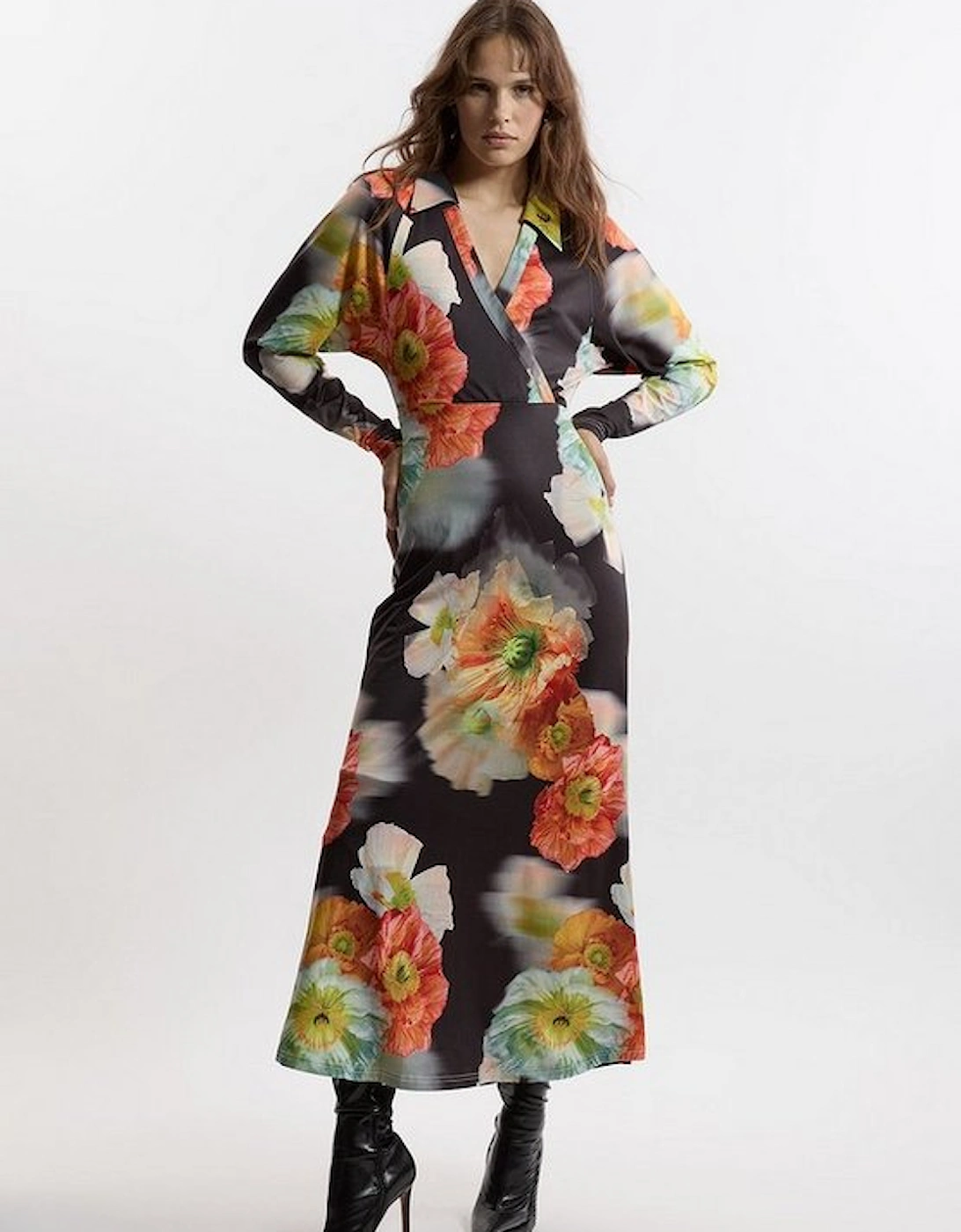 Jersey Border Print V Neck Midi Dress, 5 of 4