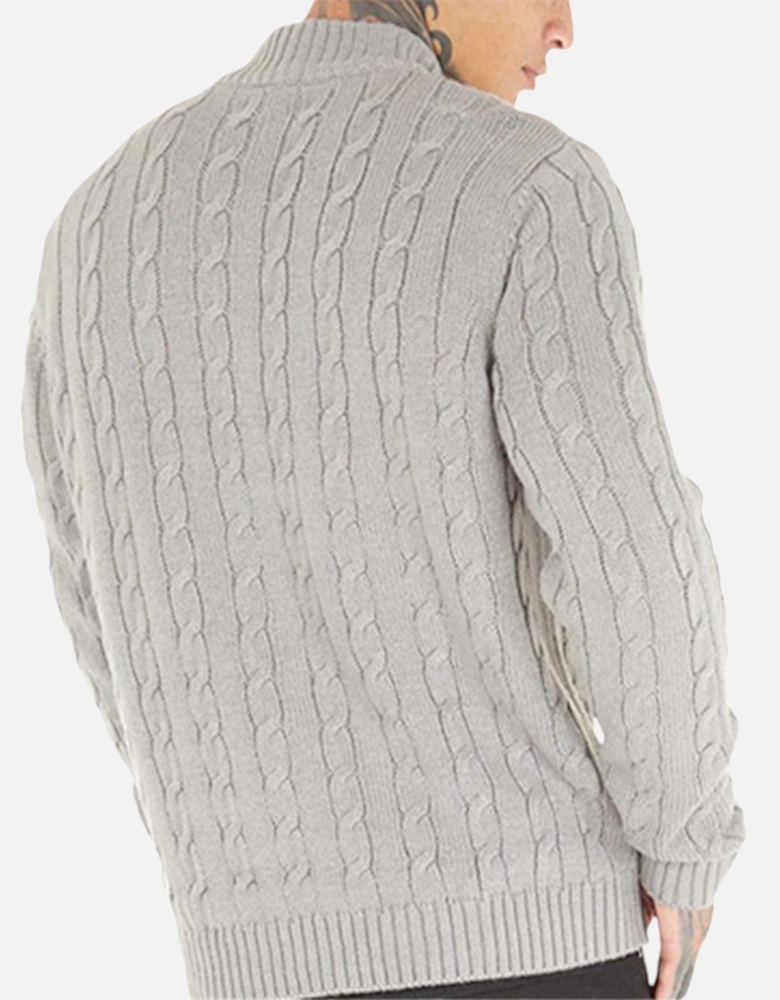 Mens Cable Knit Cardigan Crew Neck Regular Warm Heavy Pullover Jumper