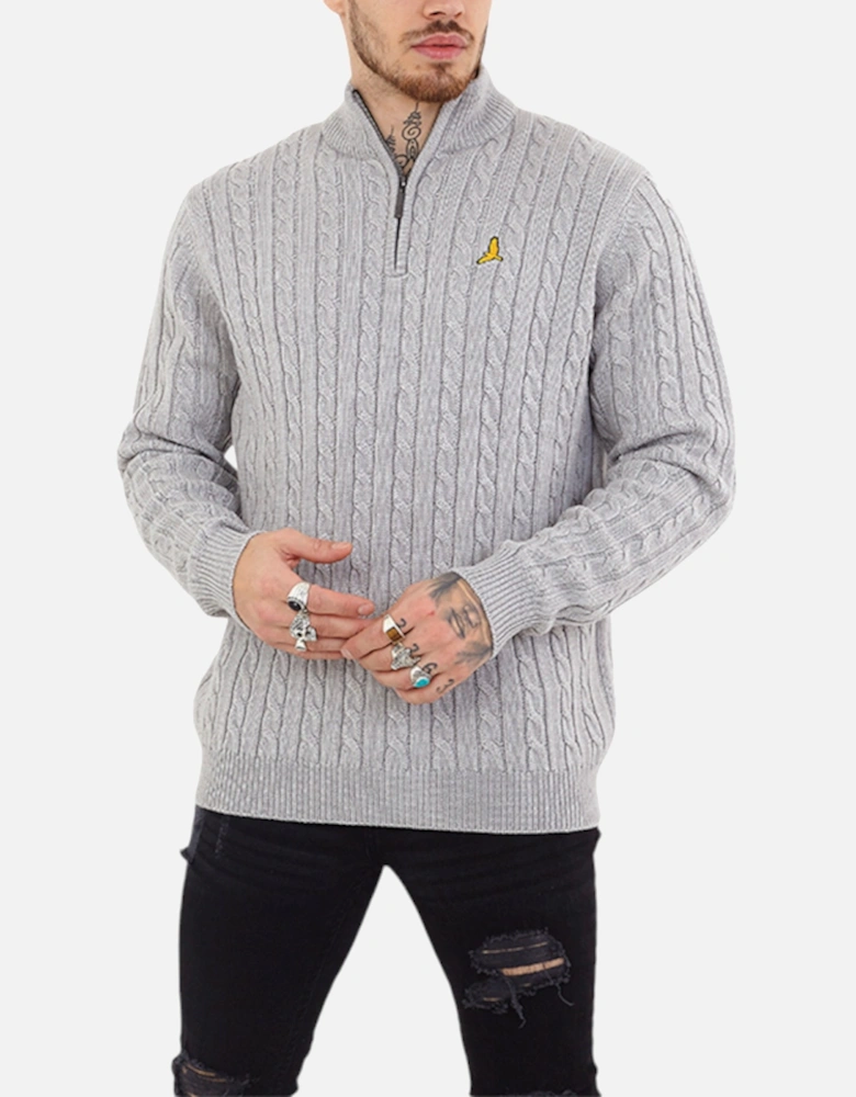 Mens Cable Knit Cardigan Crew Neck Regular Warm Heavy Pullover Jumper