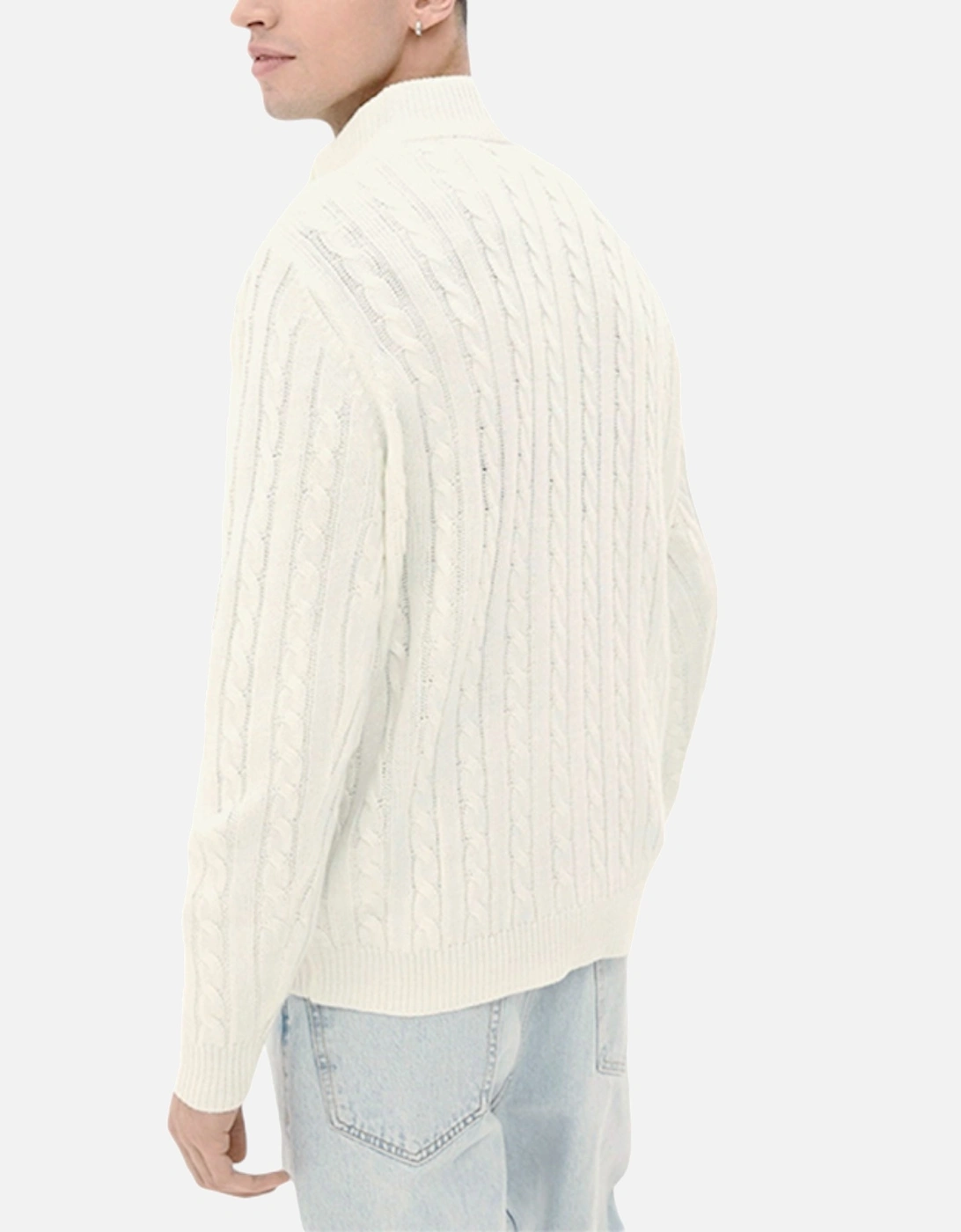 Mens Cable Knit Cardigan Crew Neck Regular Warm Heavy Pullover Jumper