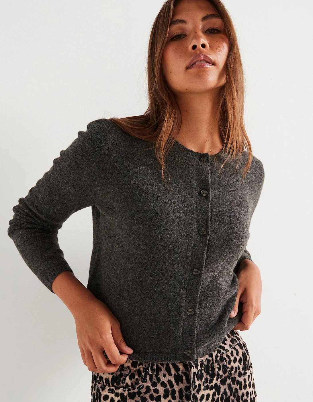 Round Neck Button Cardigan - Grey, 7 of 6