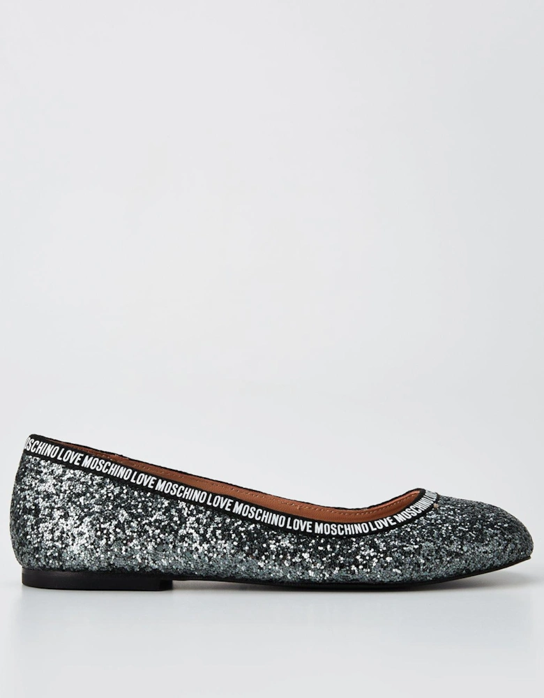 Glitter Logo Flats - Dark Grey