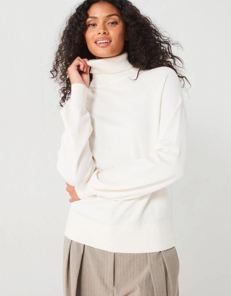 Roll Neck Relaxed Jumper - Off White