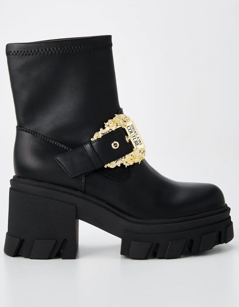 Buckle Detail Biker Boots - Black