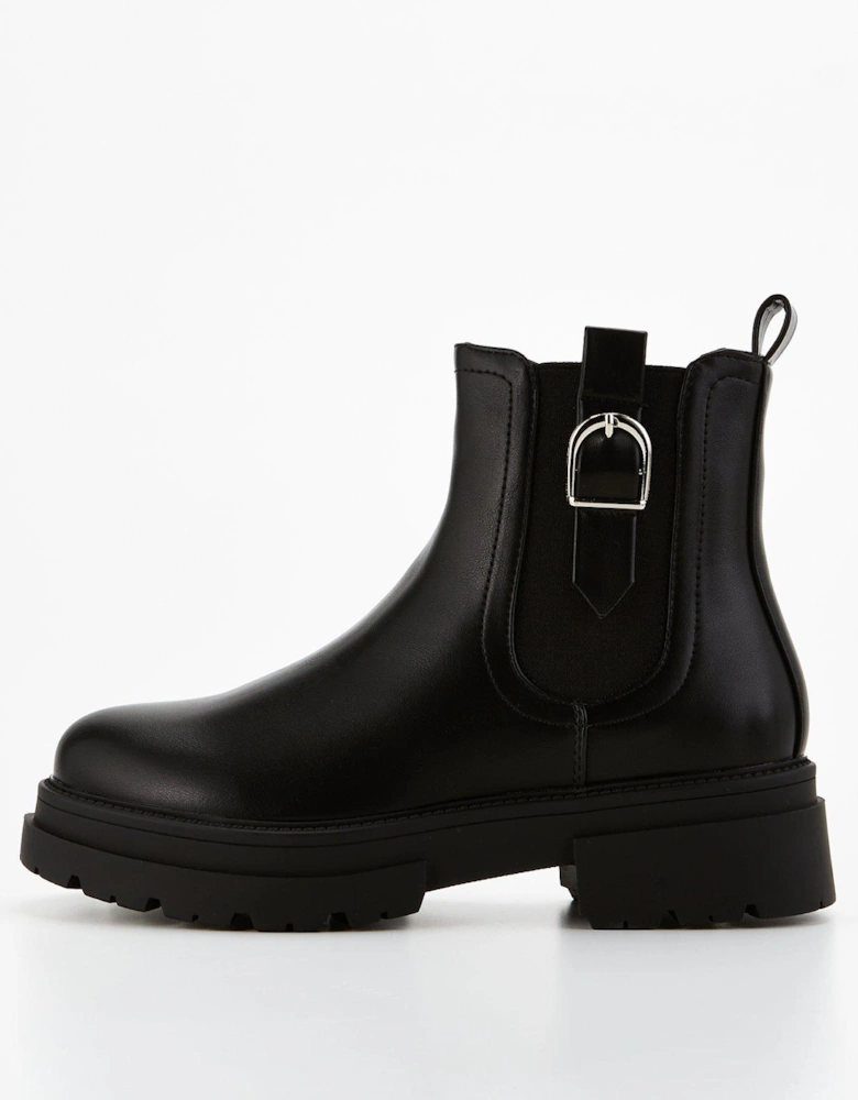 Chunky Chelsea Ankle Boot With Buckle - Black