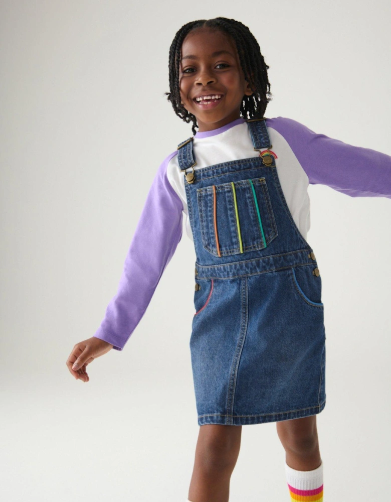 Denim Rainbow Pinafore Dress