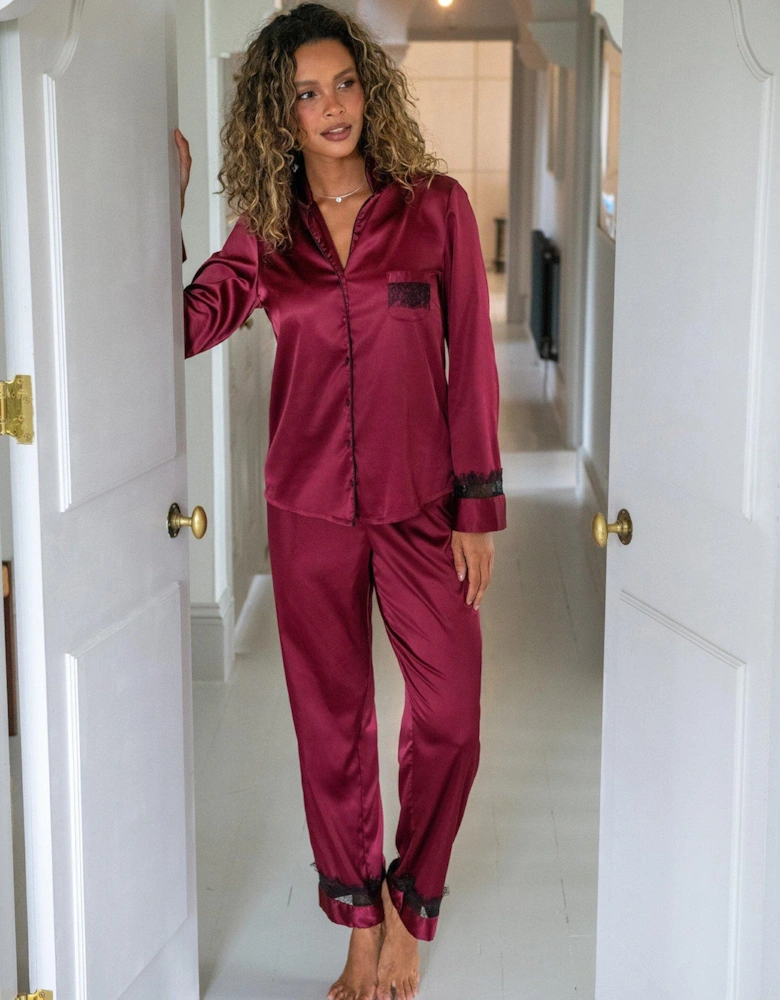 Dusk Satin and Lace Revere Collar Pyjama Set