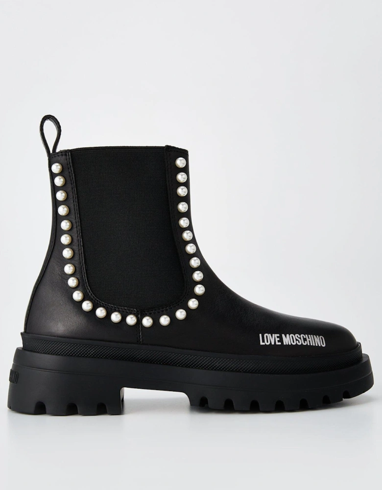 Chunky Pearl Ankle Boots - Black