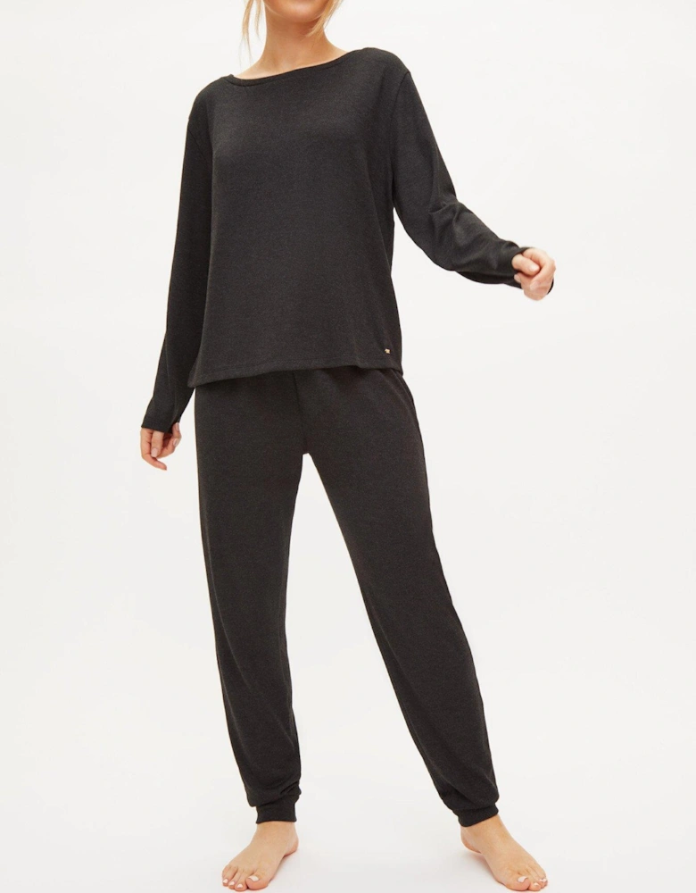 Marie Brushed Long-Sleeve Top - Black