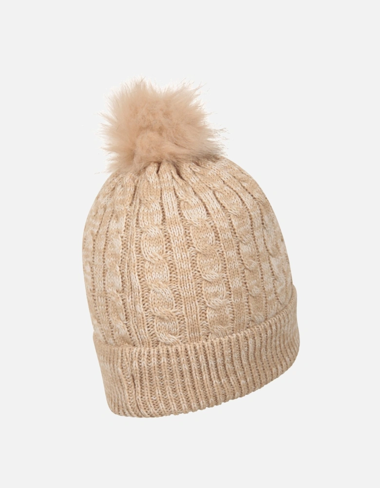 Womens/Ladies Pom Pom Faux Fur Lined Beanie