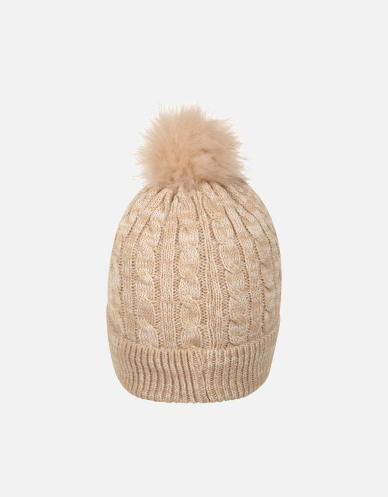Womens/Ladies Pom Pom Faux Fur Lined Beanie