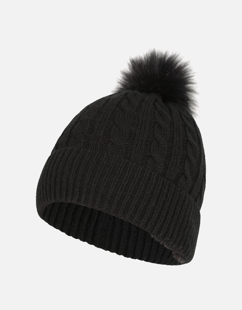 Womens/Ladies Pom Pom Faux Fur Lined Beanie