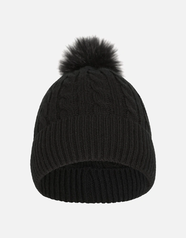 Womens/Ladies Pom Pom Faux Fur Lined Beanie