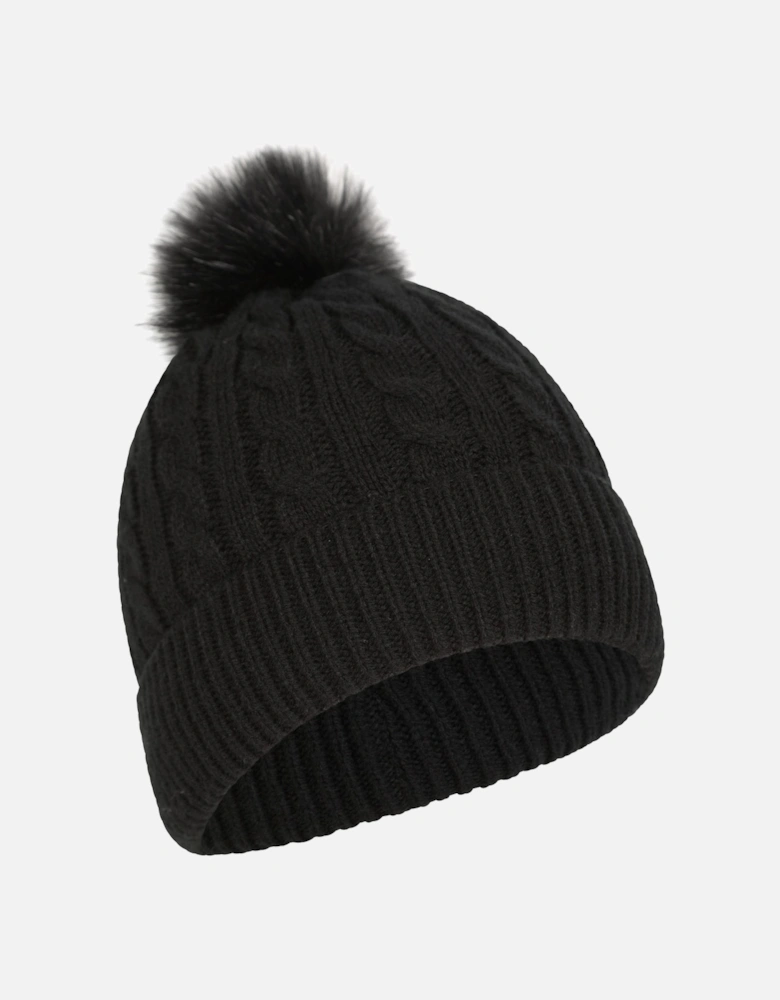Womens/Ladies Pom Pom Faux Fur Lined Beanie