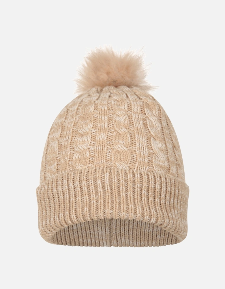 Womens/Ladies Pom Pom Faux Fur Lined Beanie