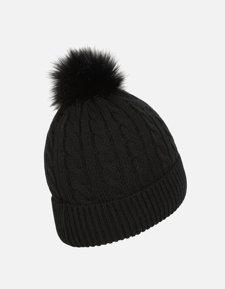 Womens/Ladies Pom Pom Faux Fur Lined Beanie
