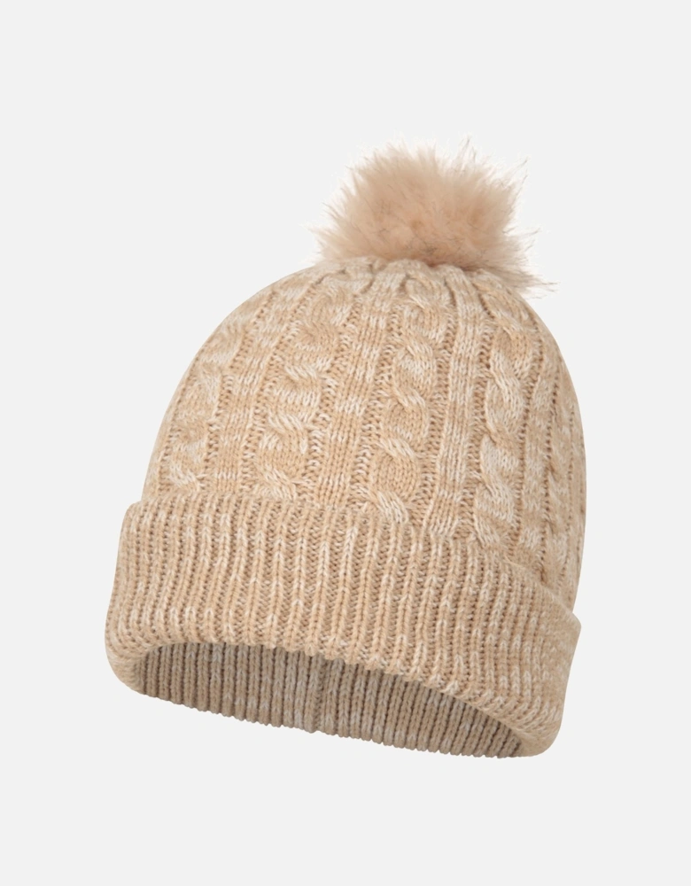 Womens/Ladies Pom Pom Faux Fur Lined Beanie