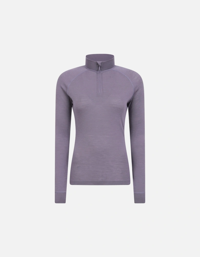 Womens/Ladies Merino Wool Zip Neck Thermal Top