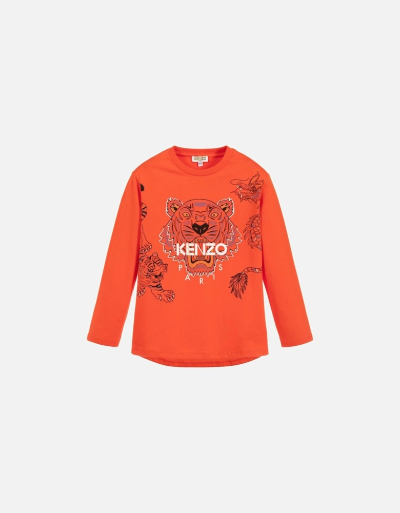 Baby Boys All Over Animal Print Long Sleeve T-shirt Orange