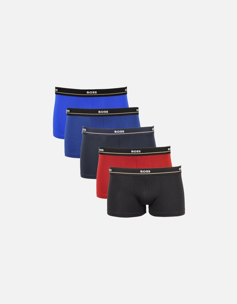 5-Pack Essential Boxer Trunks, Black/Blue/Red