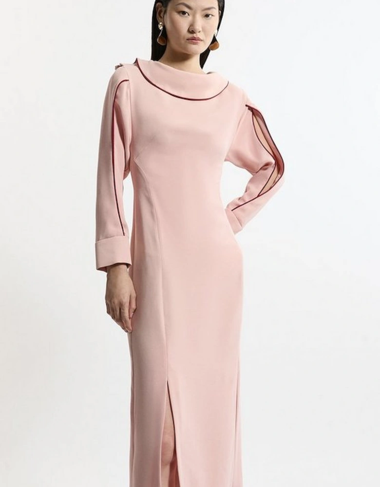 Soft Tailored Tipping Cowl Detail Sleeved Midi Dress