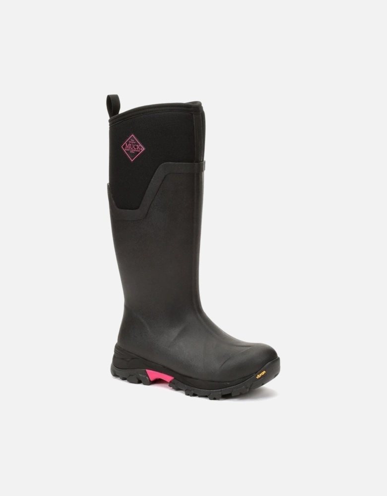 Muck Boots model Arctic Ice Tall Wellingtons Female in Black/Hot Pink