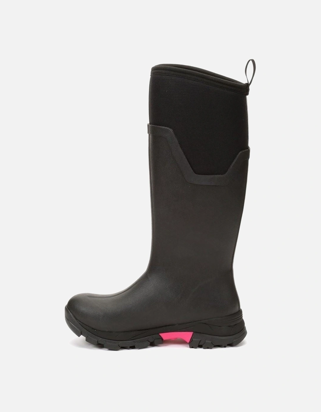 Muck Boots model Arctic Ice Tall Wellingtons Female in Black/Hot Pink