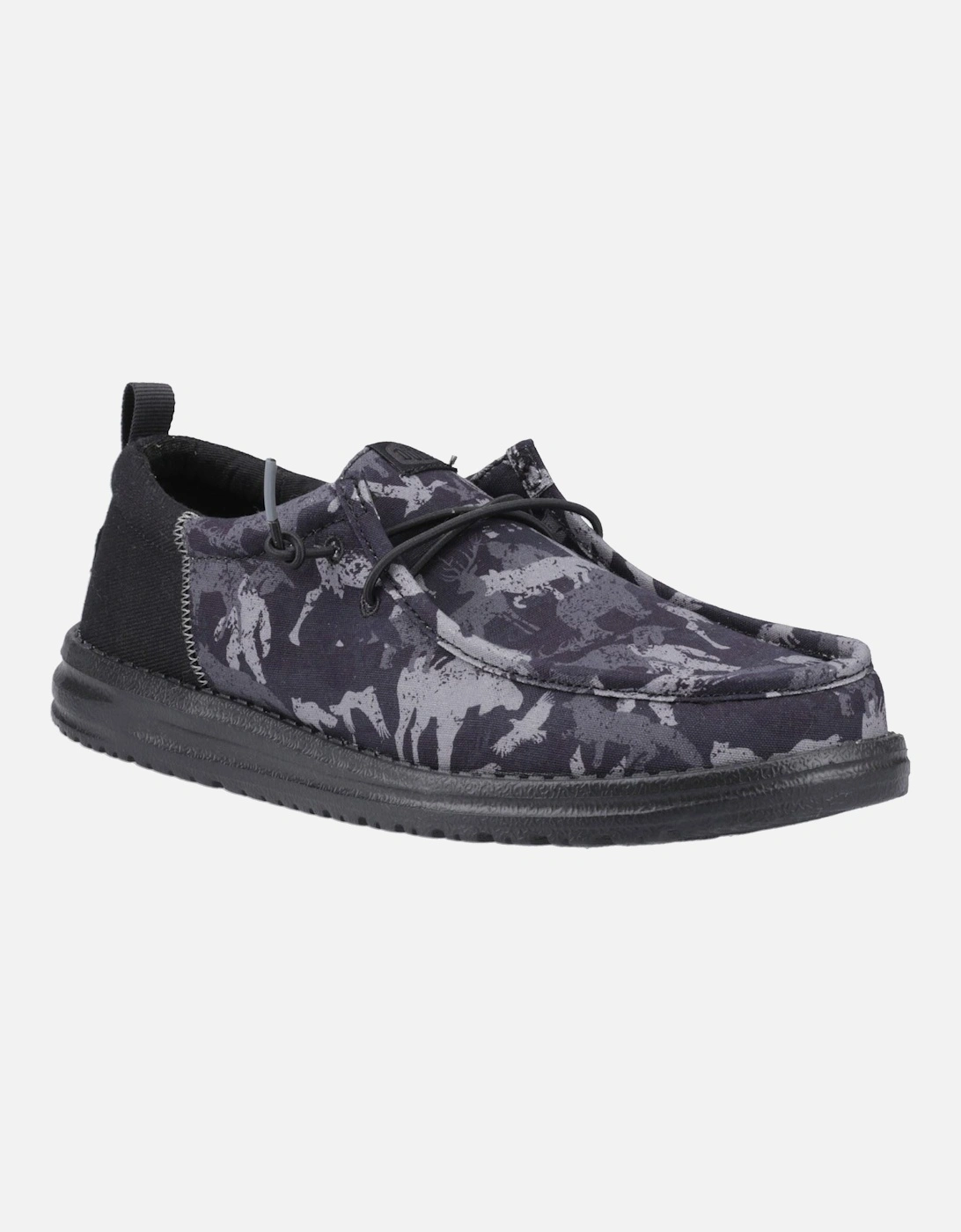 HEYDUDE Wally Funk Hunt Camo Canvas Men's Black Boat Shoes, 6 of 5