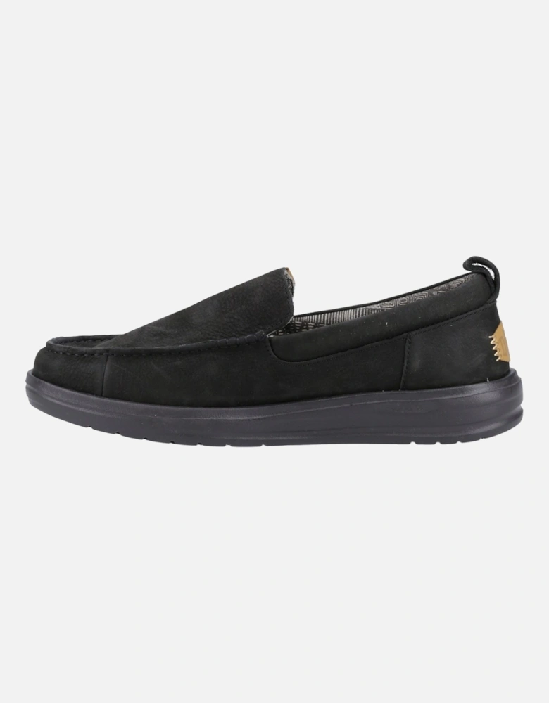 HEYDUDE Wally Grip Moc Leather Men's Black Boat Shoes