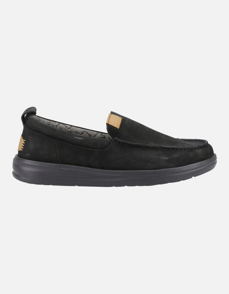 HEYDUDE Wally Grip Moc Leather Men's Black Boat Shoes